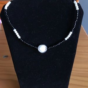 Beautiful Black & White Glass Beaded Choker